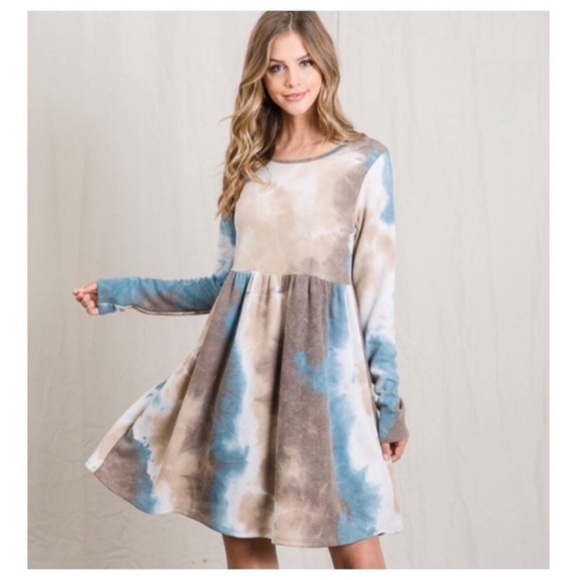 Waffled Tie Dye Mini Dress, Long Sleeve! Made in the USA!! Very Cute! Size-Small - Picture 12 of 16